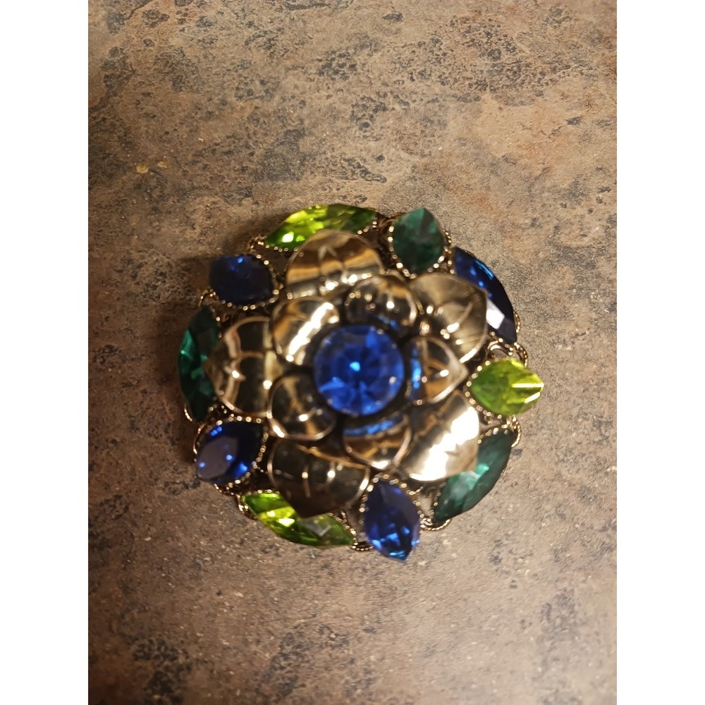 blue and green glass uranium vintage brooch